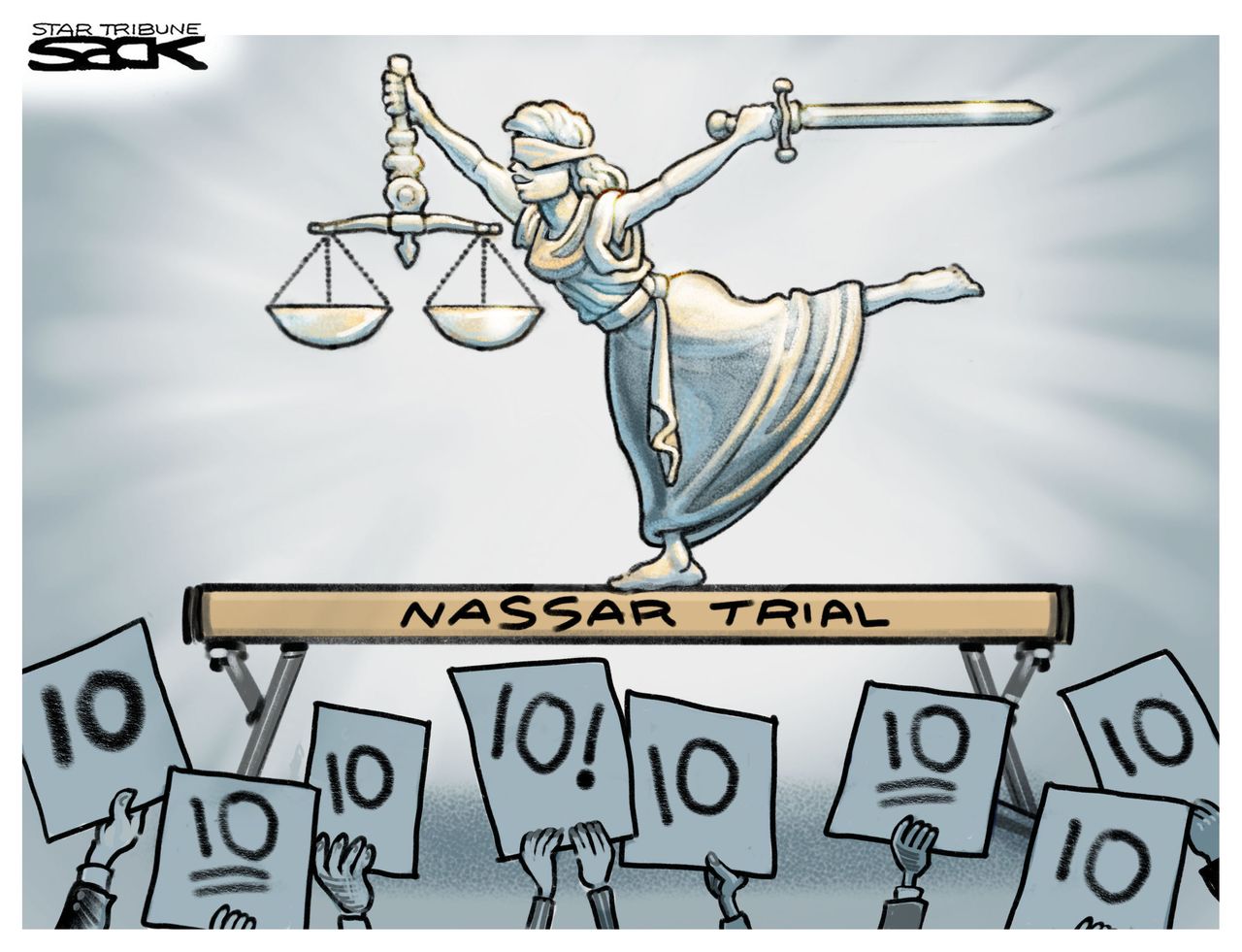 Political cartoon U.S. Larry Nassar USA Womens Gymnastics sexual assault