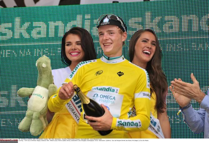 Petr Vakoč (Omega Pharma-Quick Step) about to pop the champagne