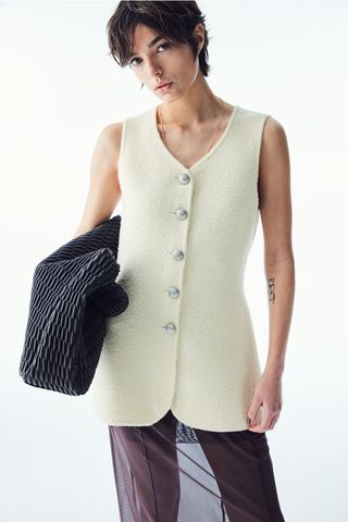 Wool-Blend Button-Front Sweater Vest