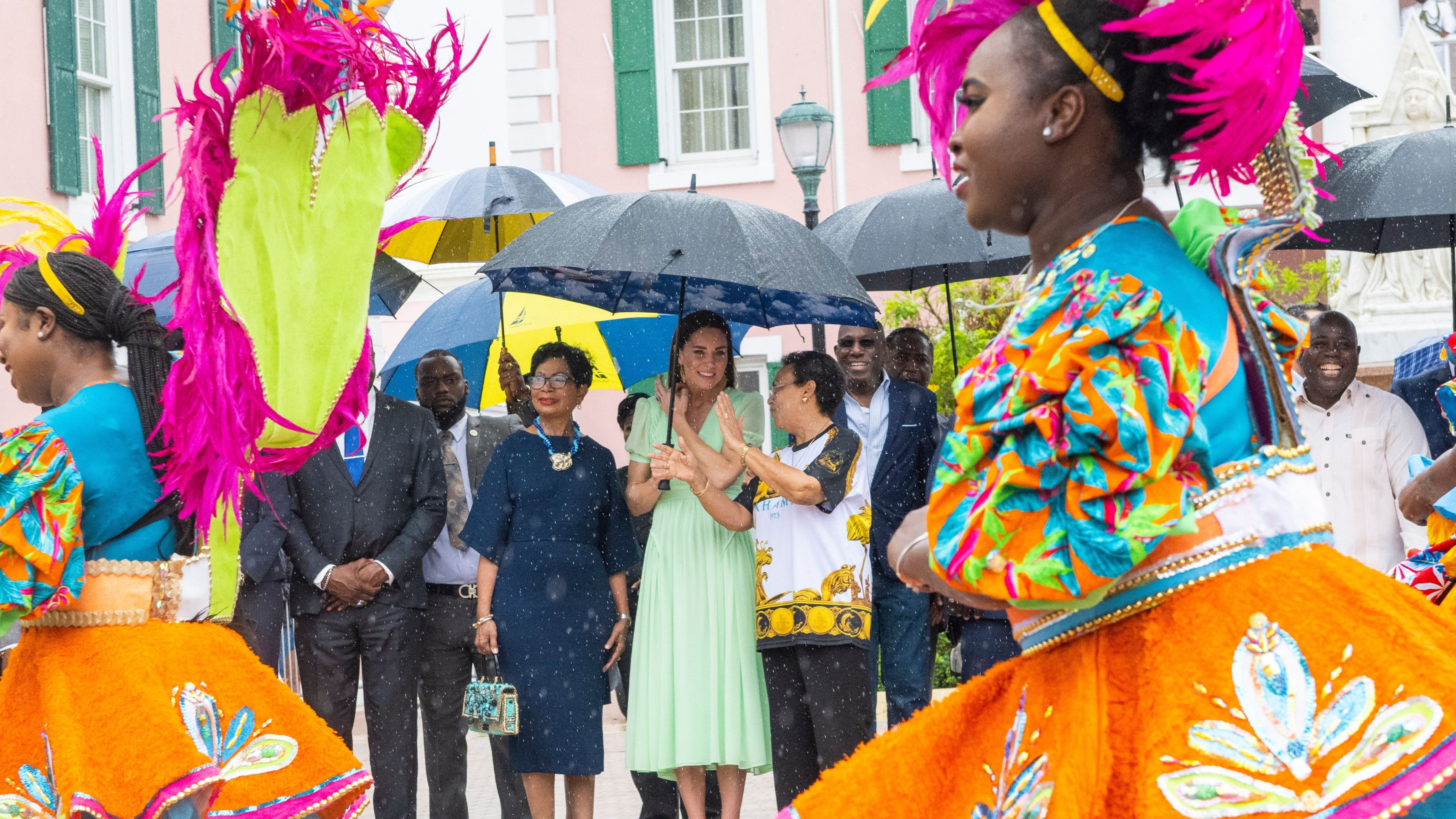 Catherine, Princess of Wales attends the traditional Bahamian Jankadoo celebration at Parliament Square