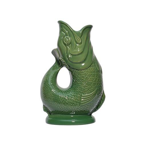 The Original Gluggle Jug - Green Gluggle Jug in Xl, 28cm 1.4l - Fish Shaped Jug - Decorative Glugging Water, Cocktail, Wine &amp;amp; Gin Pitcher, Decanter or Vase - Hand Made in Britain (green, Xl)