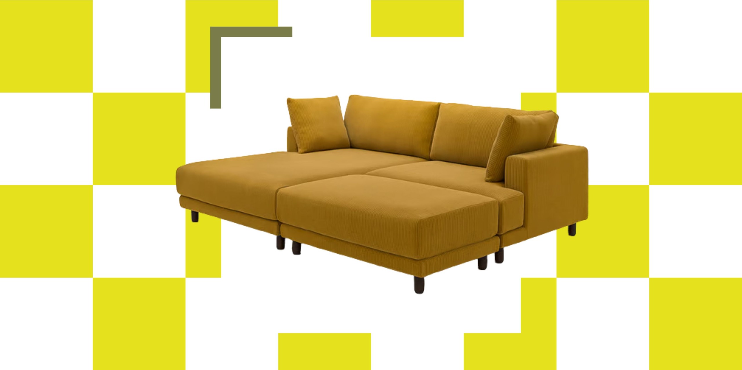 yellow IKEA UPP&Aring;KRA Sofa on a checkered yellow-and-white background