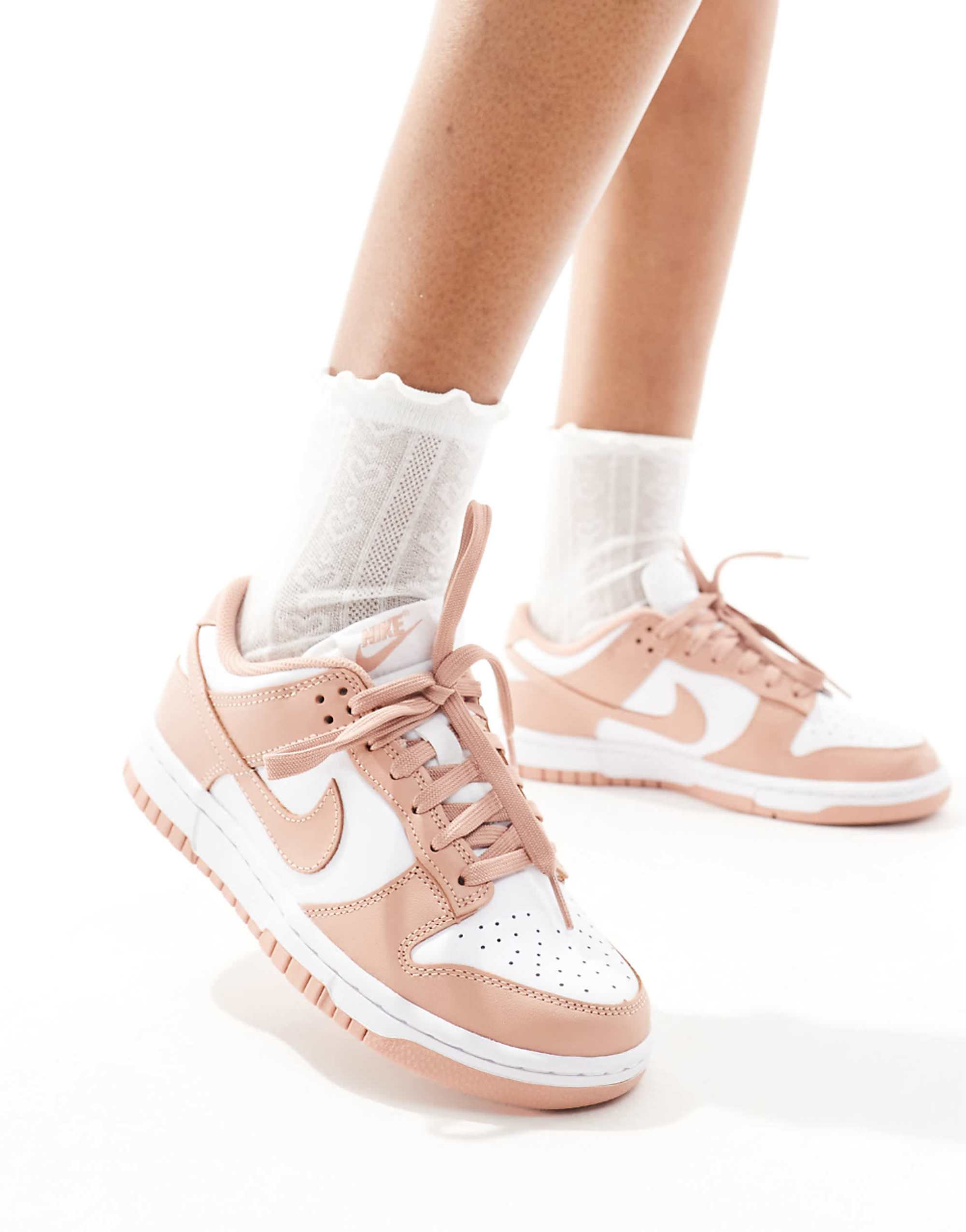 Nike Dunk Low Trainers in White and Rose Whisper