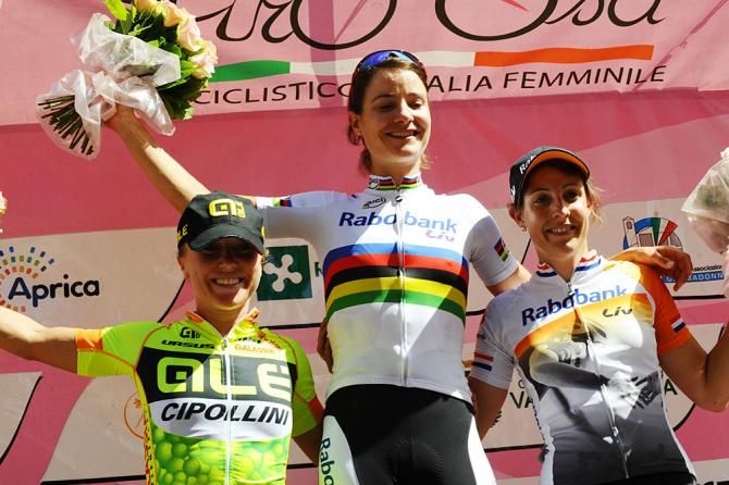 World champion Marianne Vos tops the stage 4 podium at the Giro Rosa