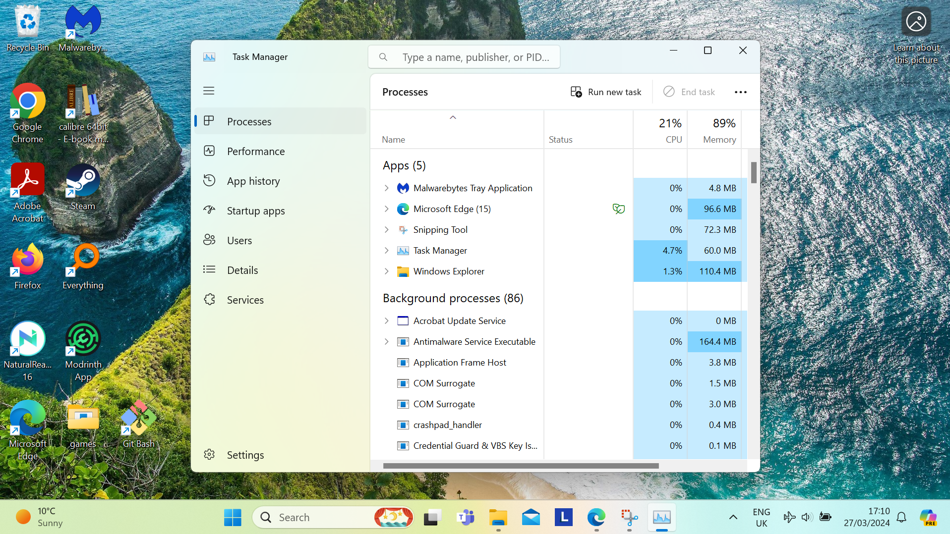 A screenshot featuring the newer Task Manager design