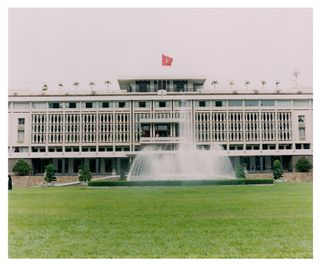 Ho Chi Minh City’s 1966 Independence Palace, by local architect Ngo Viet Thu, is considered a paragon of postcolonial modernism. Its façade features a bamboo-inspired stone latticework