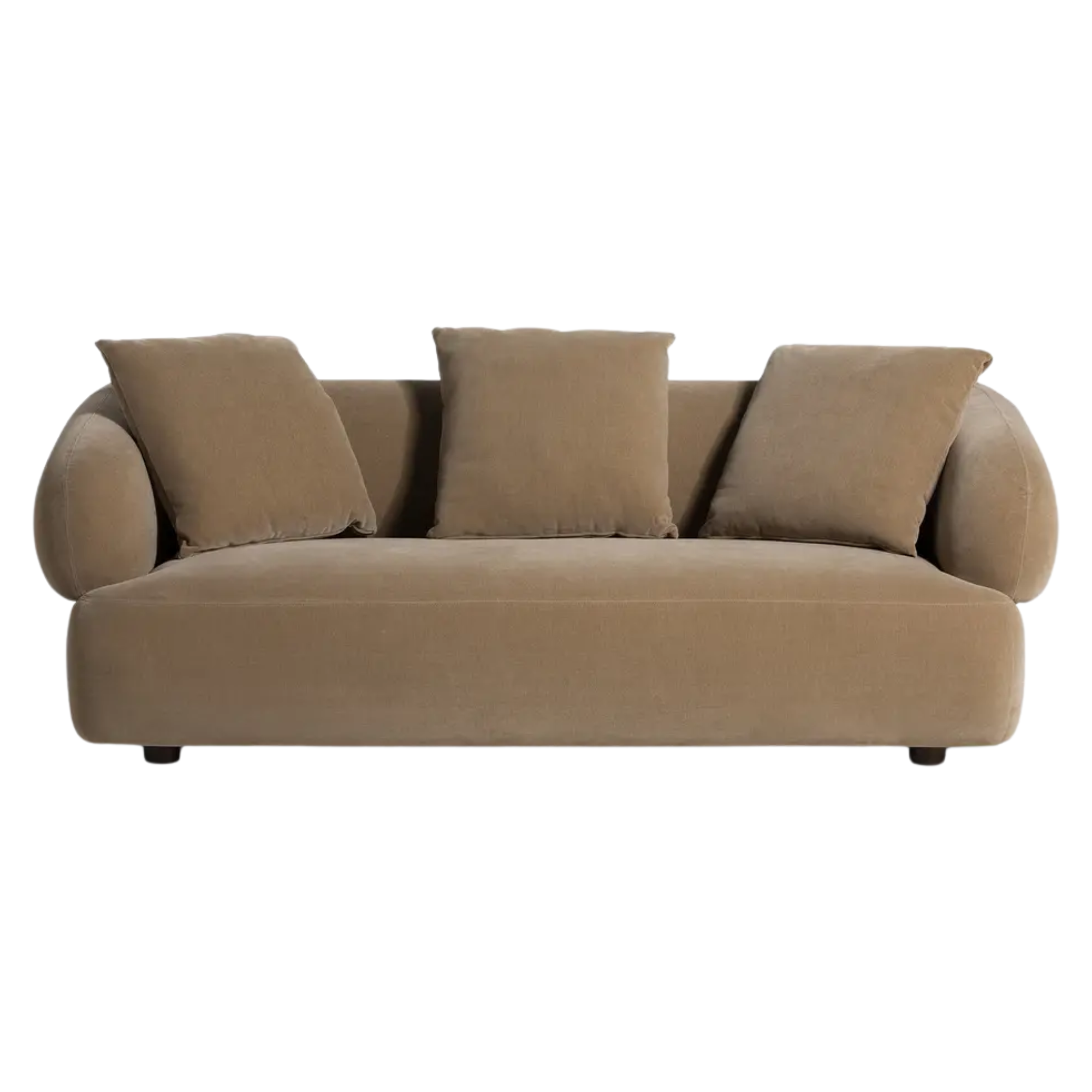 tan couch with three pillows