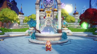 Cogsworth stood in front of the Dream Castle in Disney Dreamlight Valley