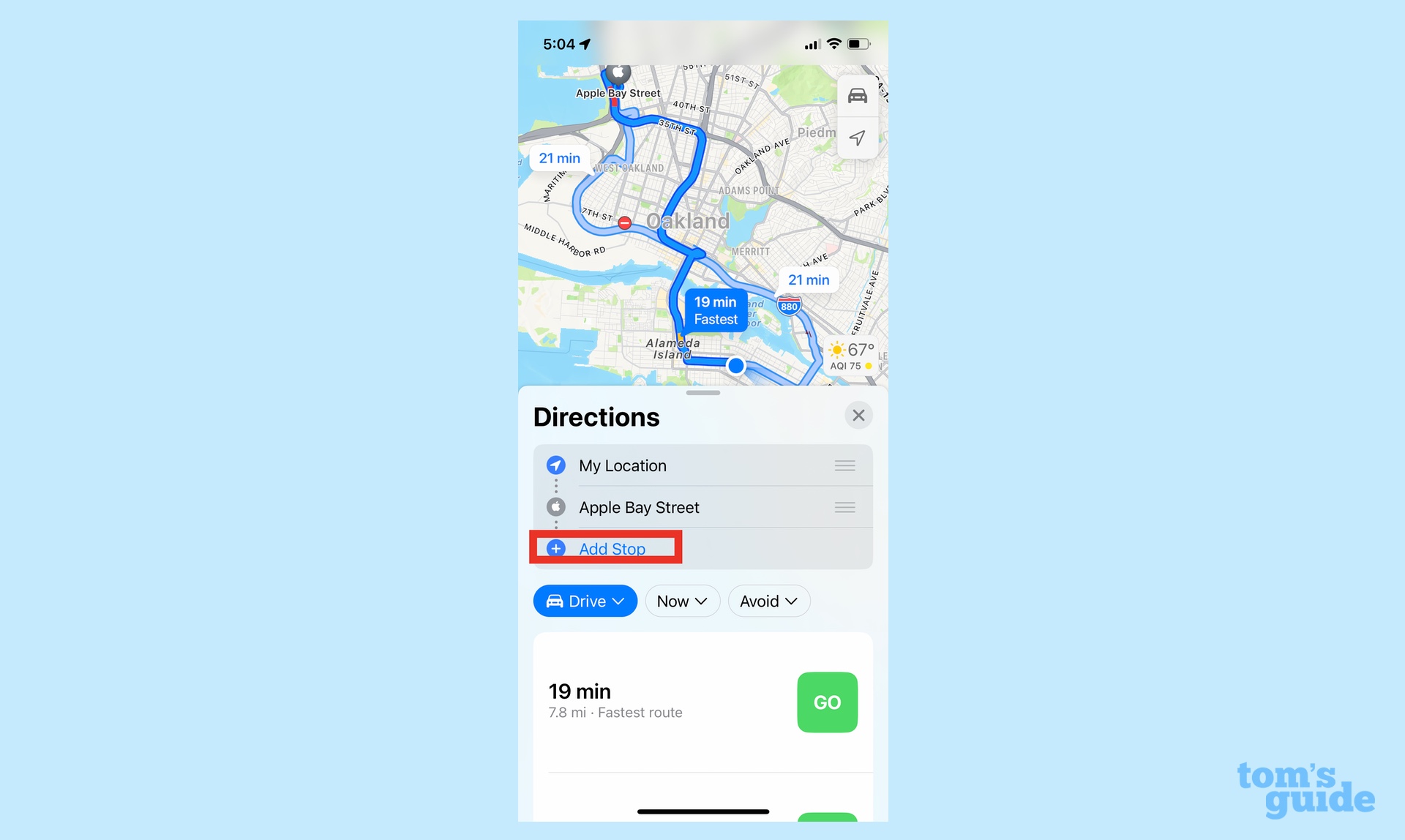 How to map a route with multiple stops in iOS 16 Maps tap add stop