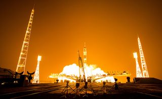 A nighttime rocket launch in Russia