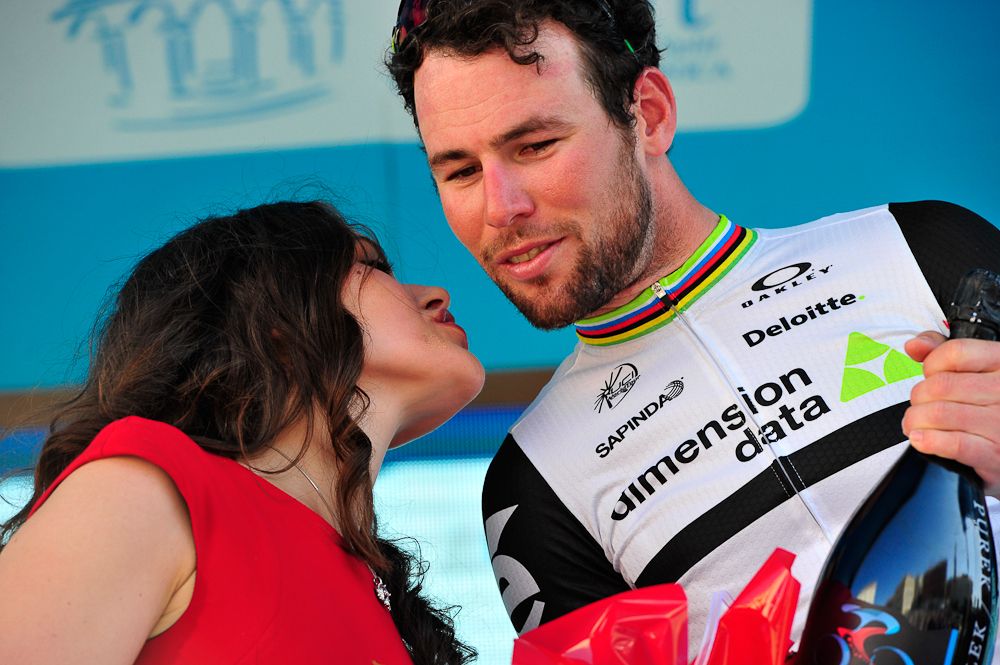 Mark Cavendish (Dimension Data) on the stage 2 podium at Tour of Croatia