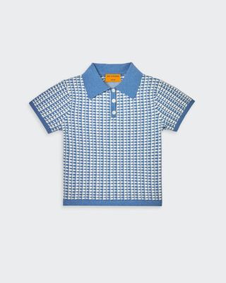 Gingham Shrunken Polo - Denim Blue/cream