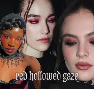 Photo collage of red hallowed gaze gothic makeup