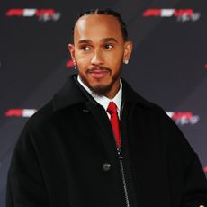 LONDON, ENGLAND - FEBRUARY 18: Lewis Hamilton of Great Britain and Scuderia Ferrari poses for a photo as he attends F1 75 Live at The O2 Arena on February 18, 2025 in London, England. 