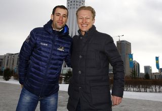 Vincenzo Nibali and Alexander Vinokourov at the Astana team presentation