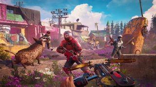 Promotional screenshot of the player fighting the Highwaymen in Far Cry: New Dawn.