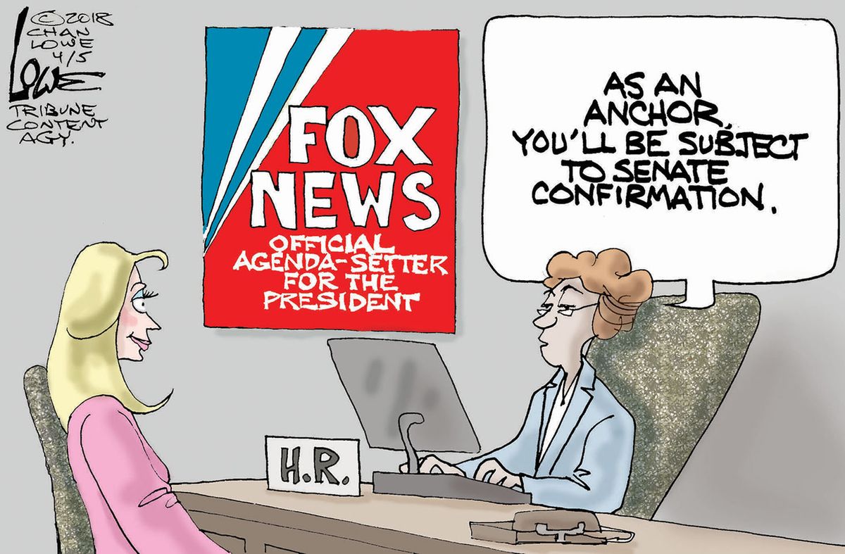 Political cartoon U.S. Fox News anchor senate confirmation The Week