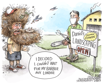 Editorial Cartoon U.S. coronavirus quarantine salons landscaping