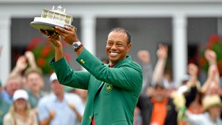 Tiger Woods with the trophy after his 2019 Masters victory