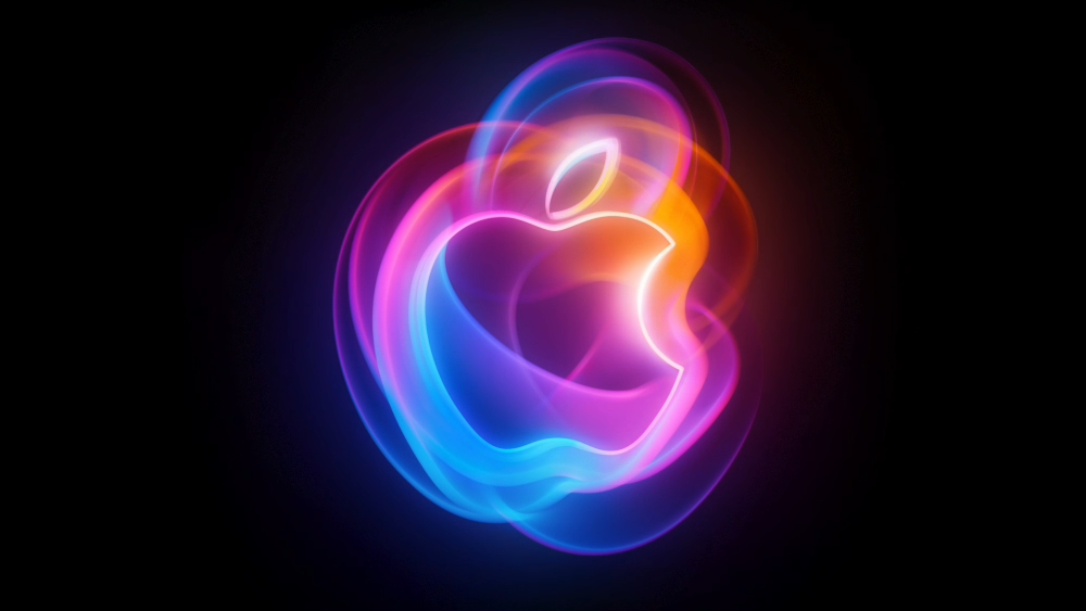 Glowing Apple logo on a black background