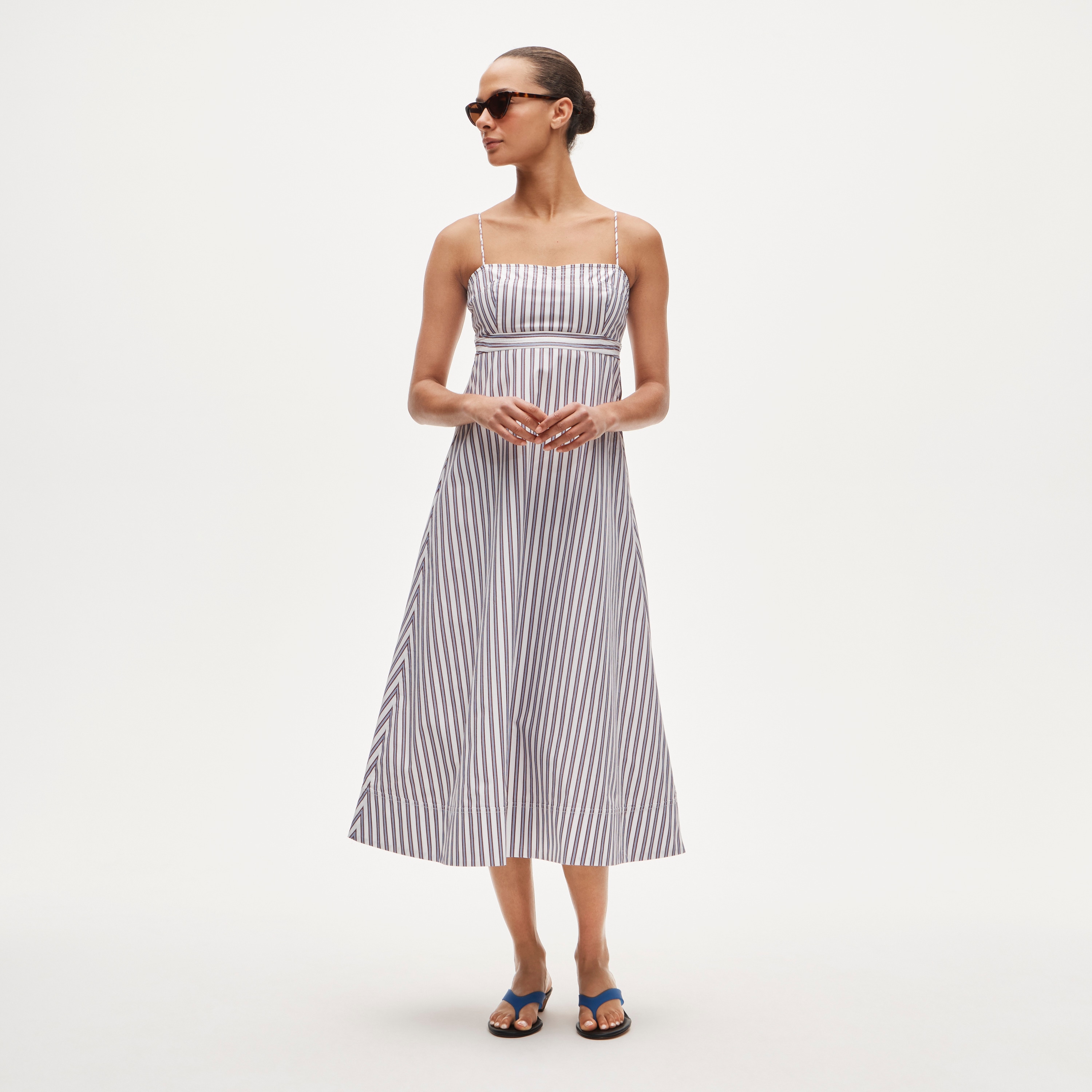 Empire-Waist Dress in Striped Cotton Poplin