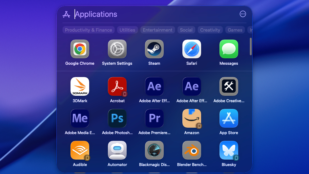macOS Tahoe Spotlight Search Applications submenu