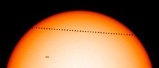 A snapshot of the 2003 Mercury transit, seen by the Solar and Heliospheric Observatory.