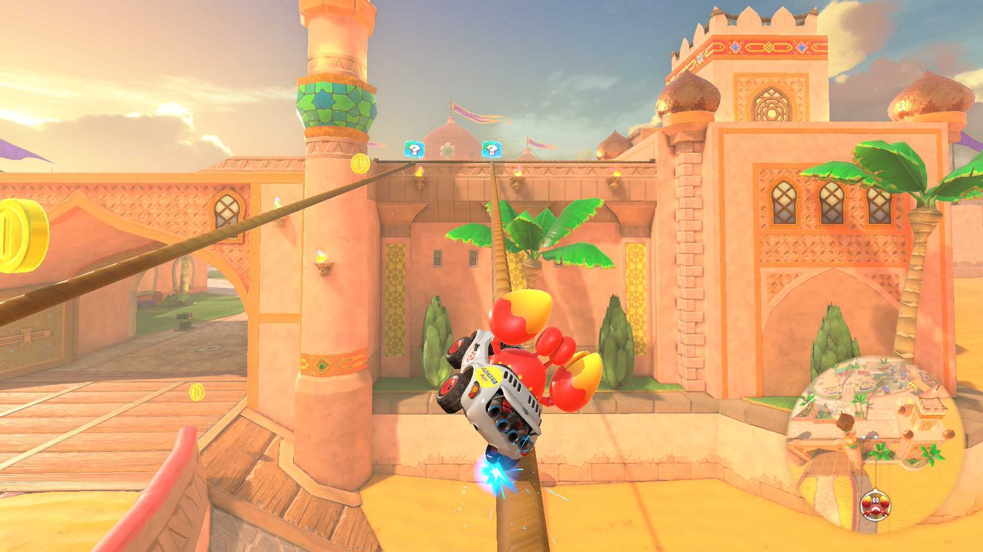 Sidestepper riding along a rope in Mario Kart World