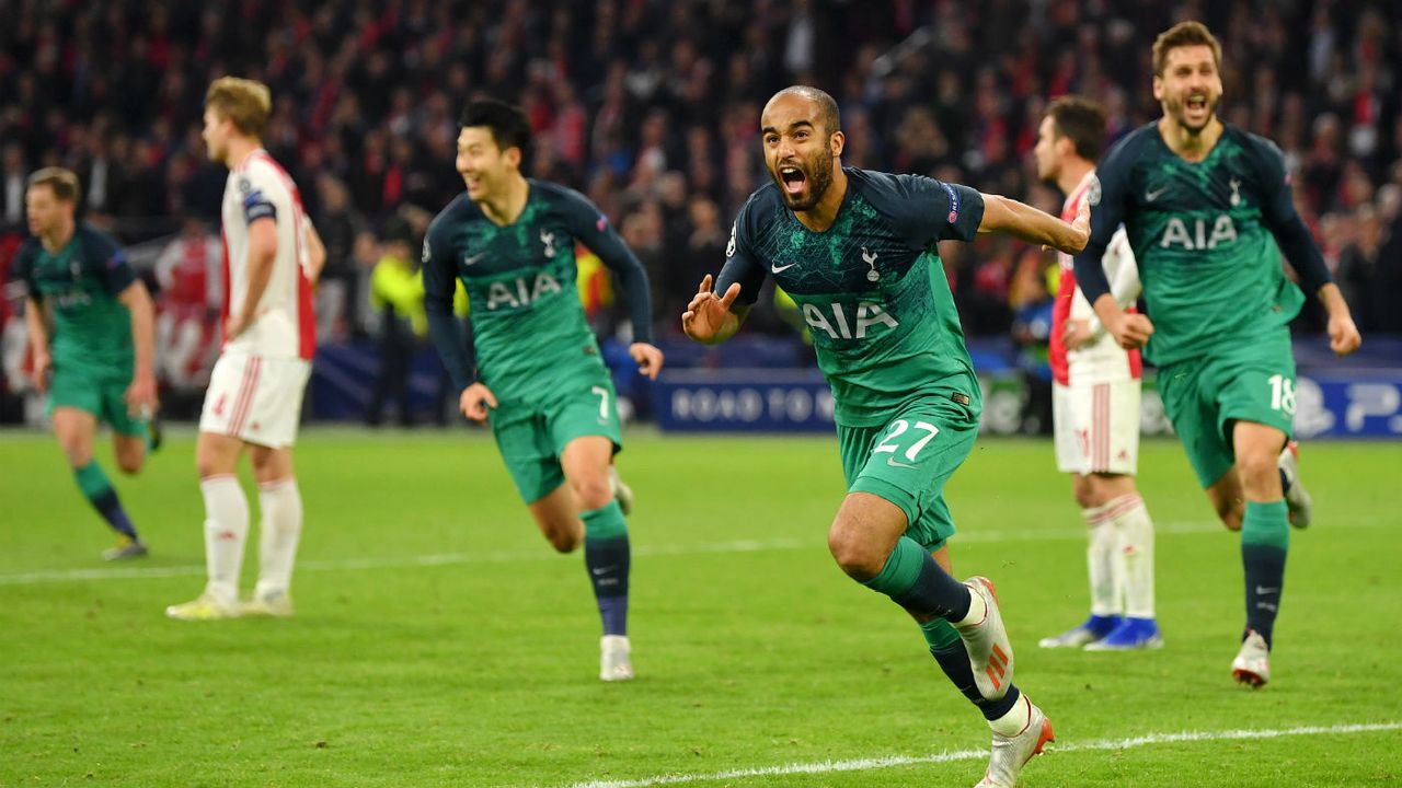 Tottenham forward Lucas Moura celebrates his hat-trick winner against Ajax