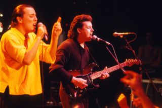 Roland Orzabal and Curt Smith perform with Tears for Fears at Koninklijk Circus, Brussels, Belgium, April 21, 1985.