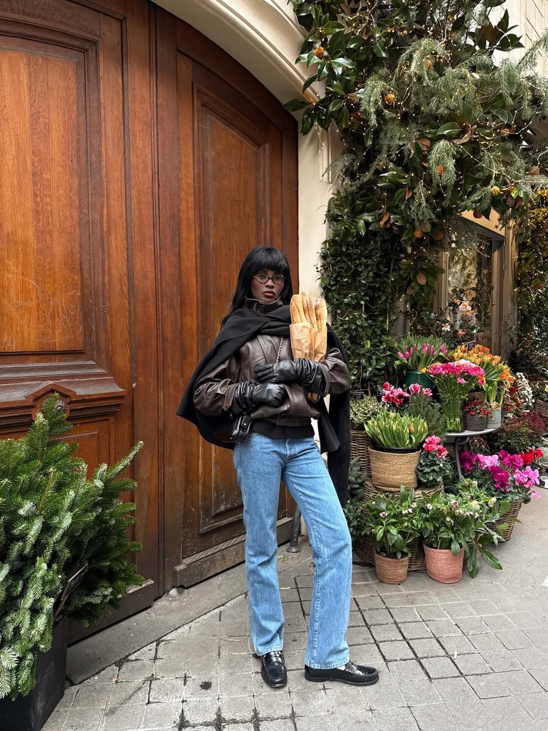 @lefevrediary wears jeans and leather jacket