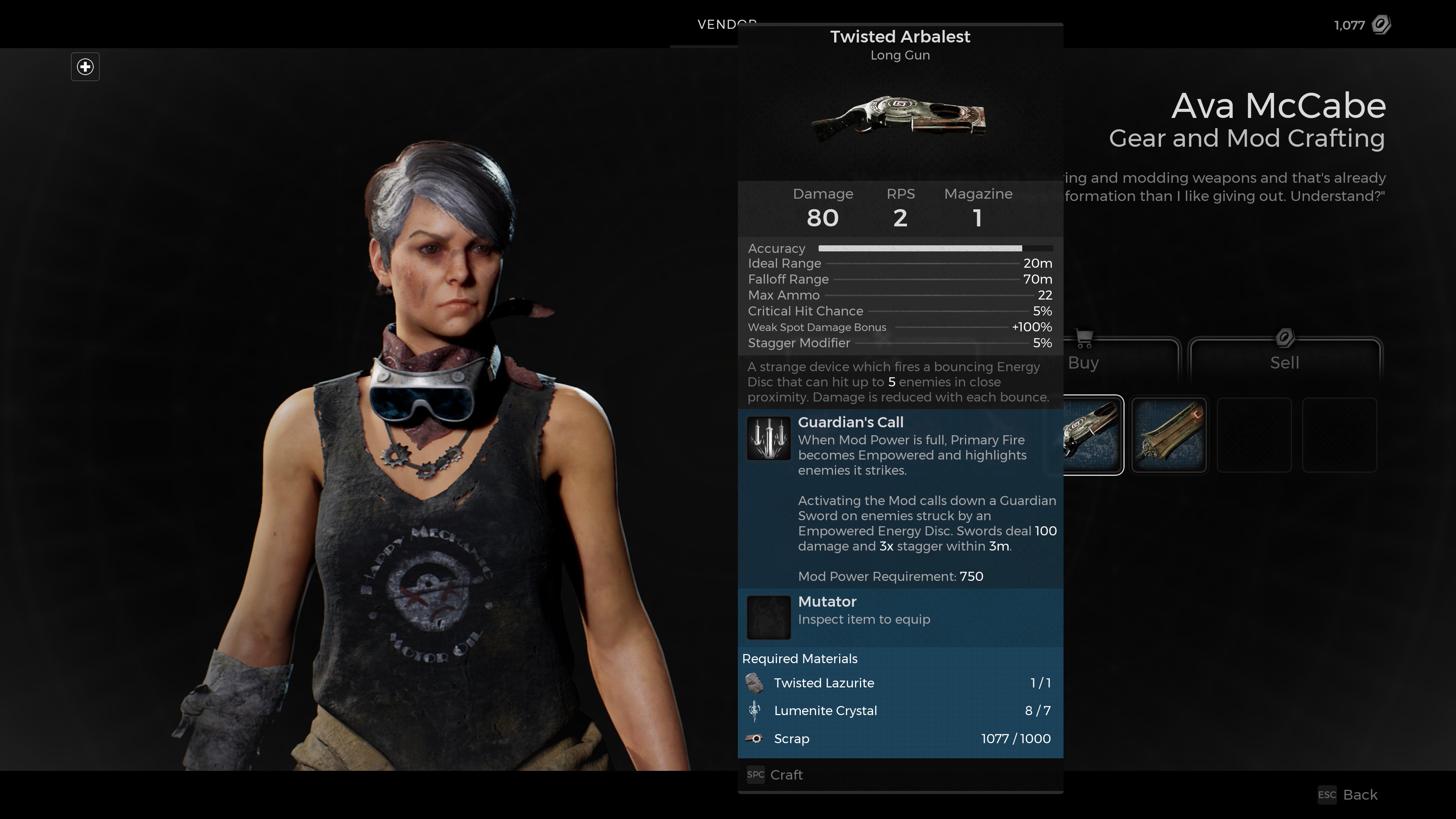 An image of Ava McCabe, gear and mod crafting