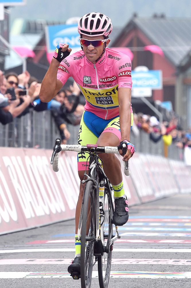Alberto Contador shows his relief after stage 20.