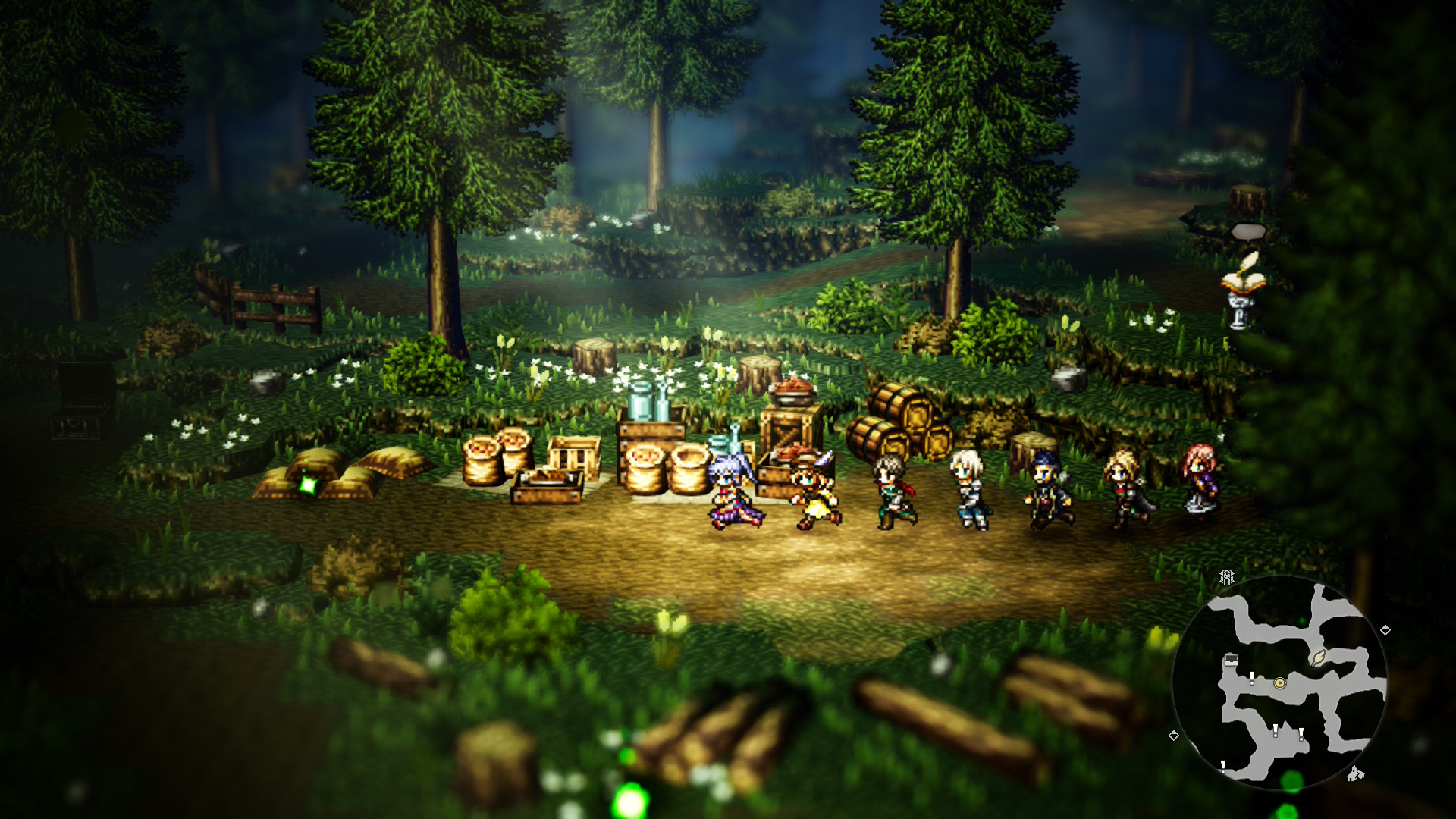 Octopath Traveler 0 adventuring through a forest