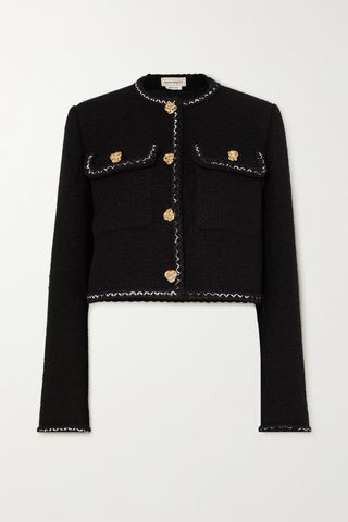 Cropped Embroidered Wool-Blend Tweed Jacket