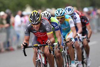 Lance Armstrong (RadioShack) leads the breakaway which included fellow Tour de France winner Oscar Pereiro.