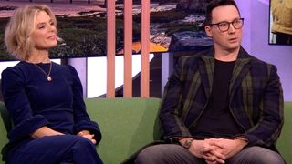 Emilia Fox and David Caves on the Silent Witness sofa
