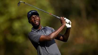 Ronald Rugumay of Uganda on the first hole during the second round of the Magical Kenya Open Presented by Absa at Muthaiga Golf Club on March 10, 2023