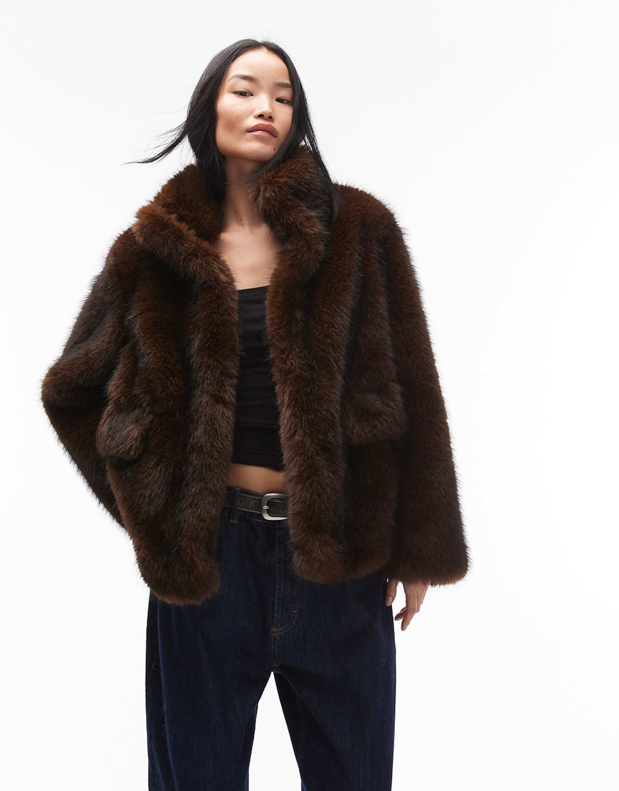 Arket Faux Fur Jacket With Front Pockets in Brown
