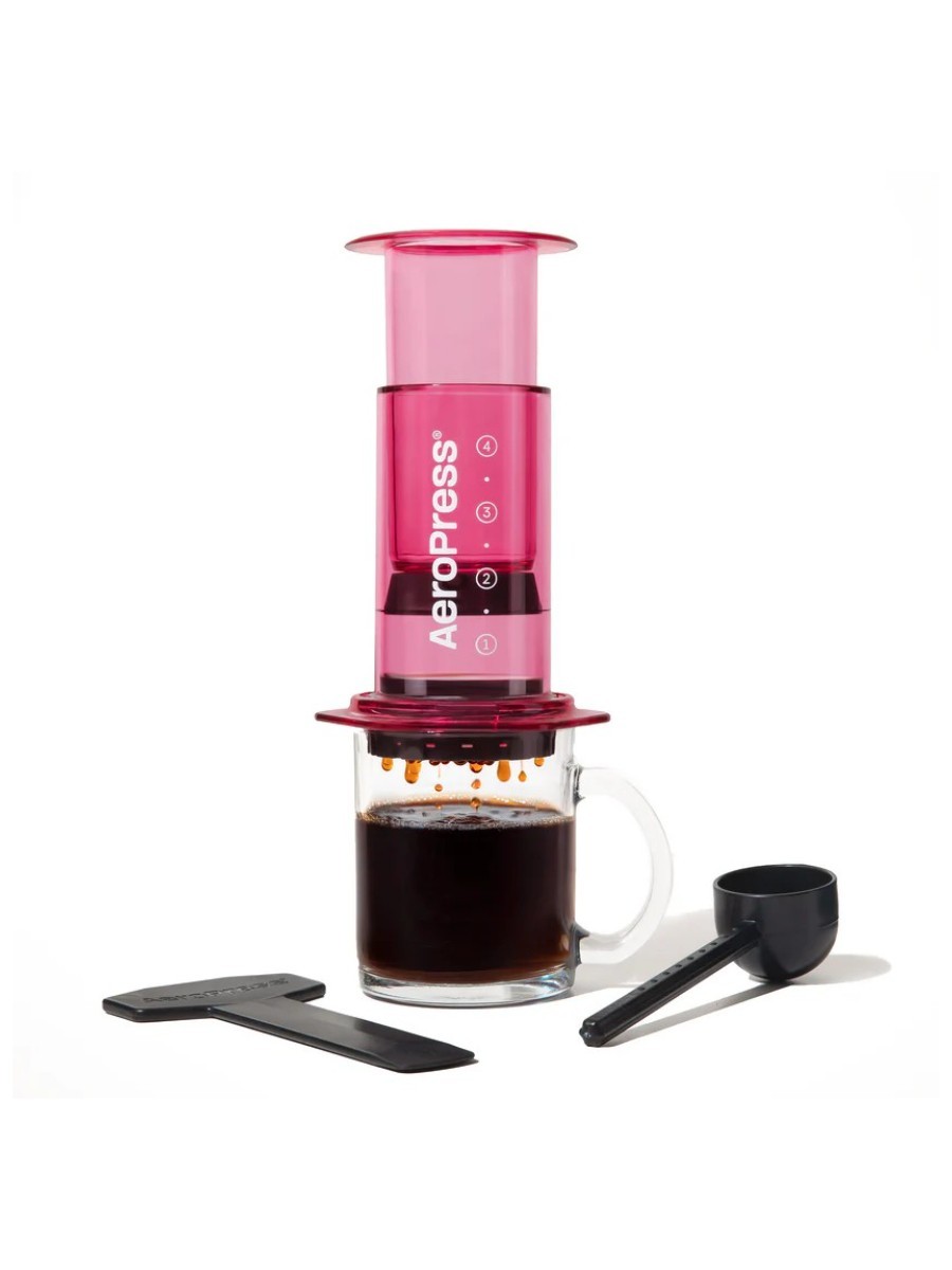 Pink AeroPress coffee maker