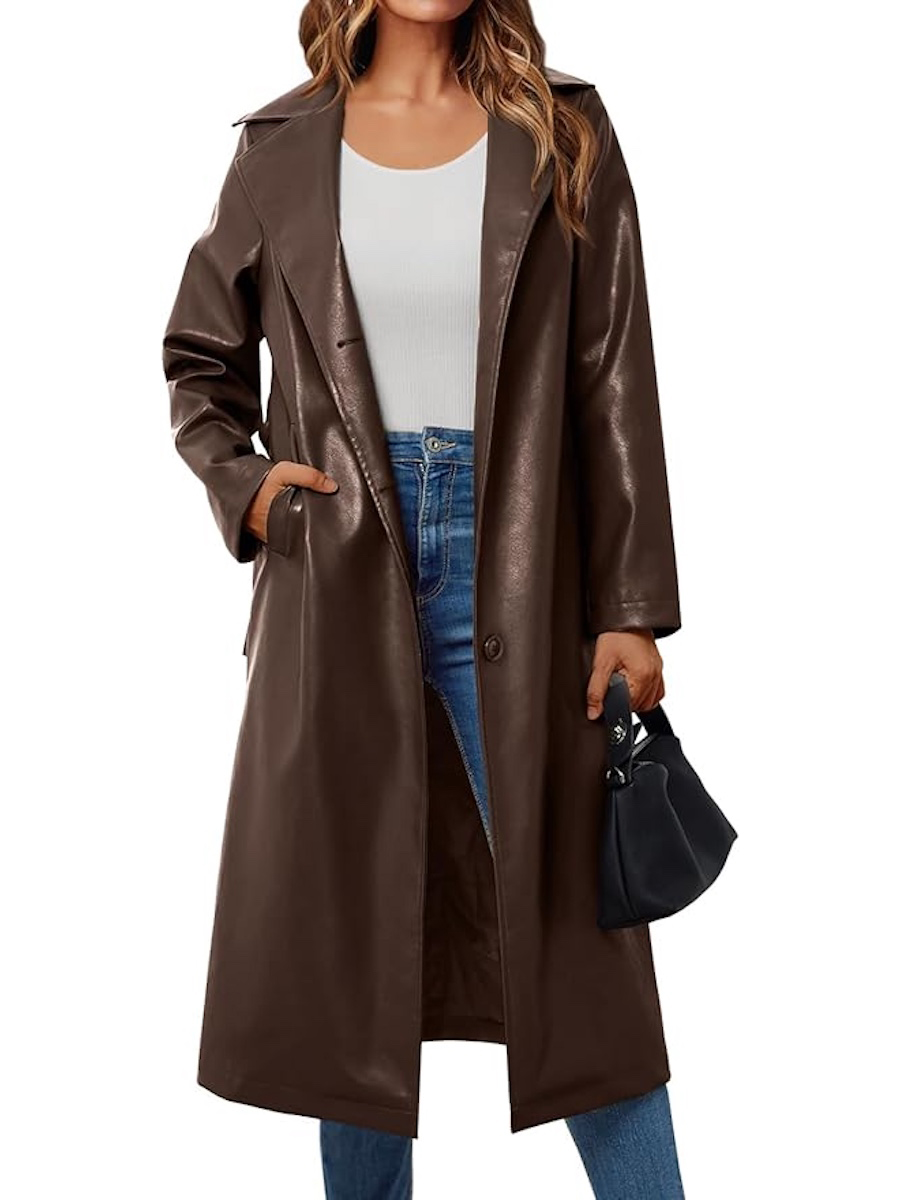 Trendy Queen, Trendy Queen Womens Brown Long Faux Leather Jackets Trench Coat Fall Blazer 2025 Going Out Outfits Clothes Sexy Oversized Waterproof M
