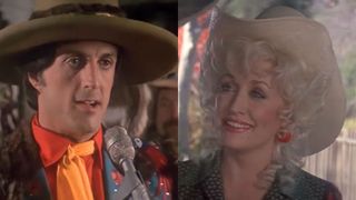 Right: Sylvester Stallone and Left: Dolly Parton in Rhinestone.