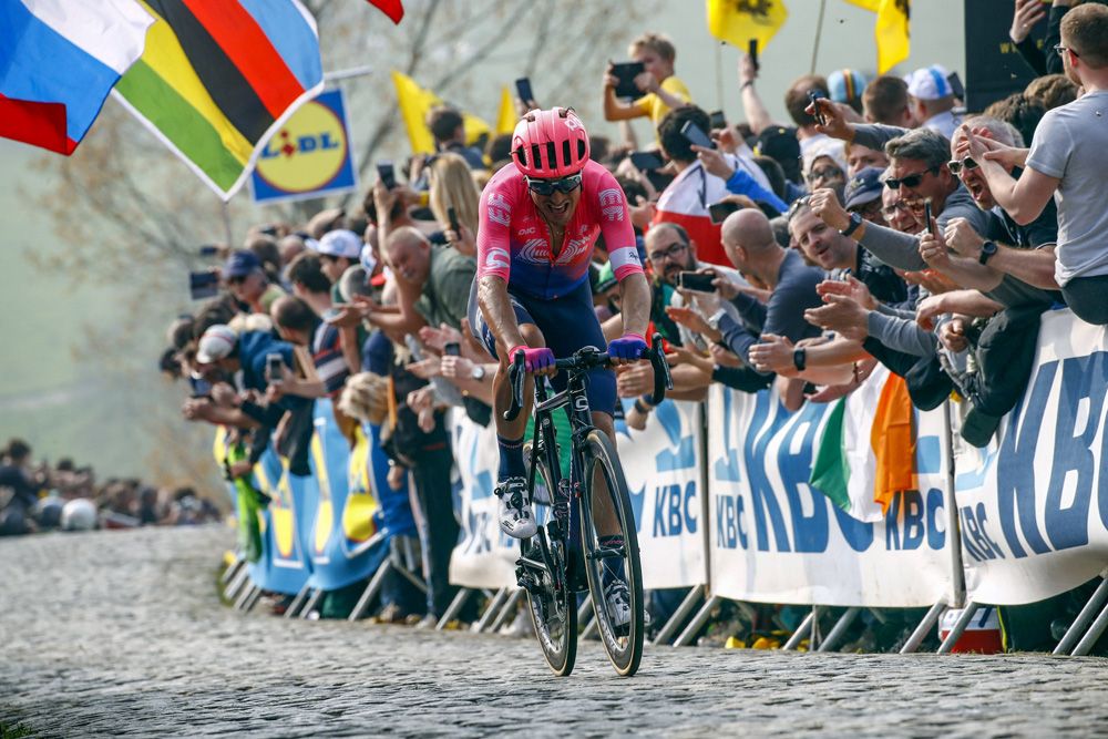 Alberto Bettiol (EF Education First) suffers on the Paterberg