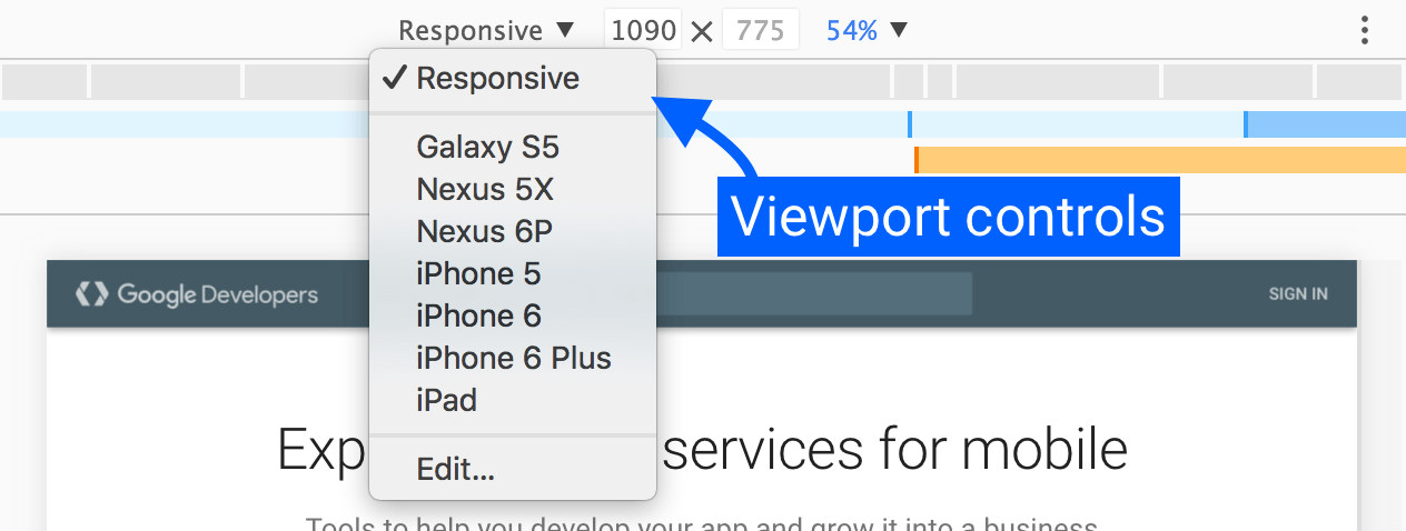 DevTools Device Mode emulates different devices within Chrome