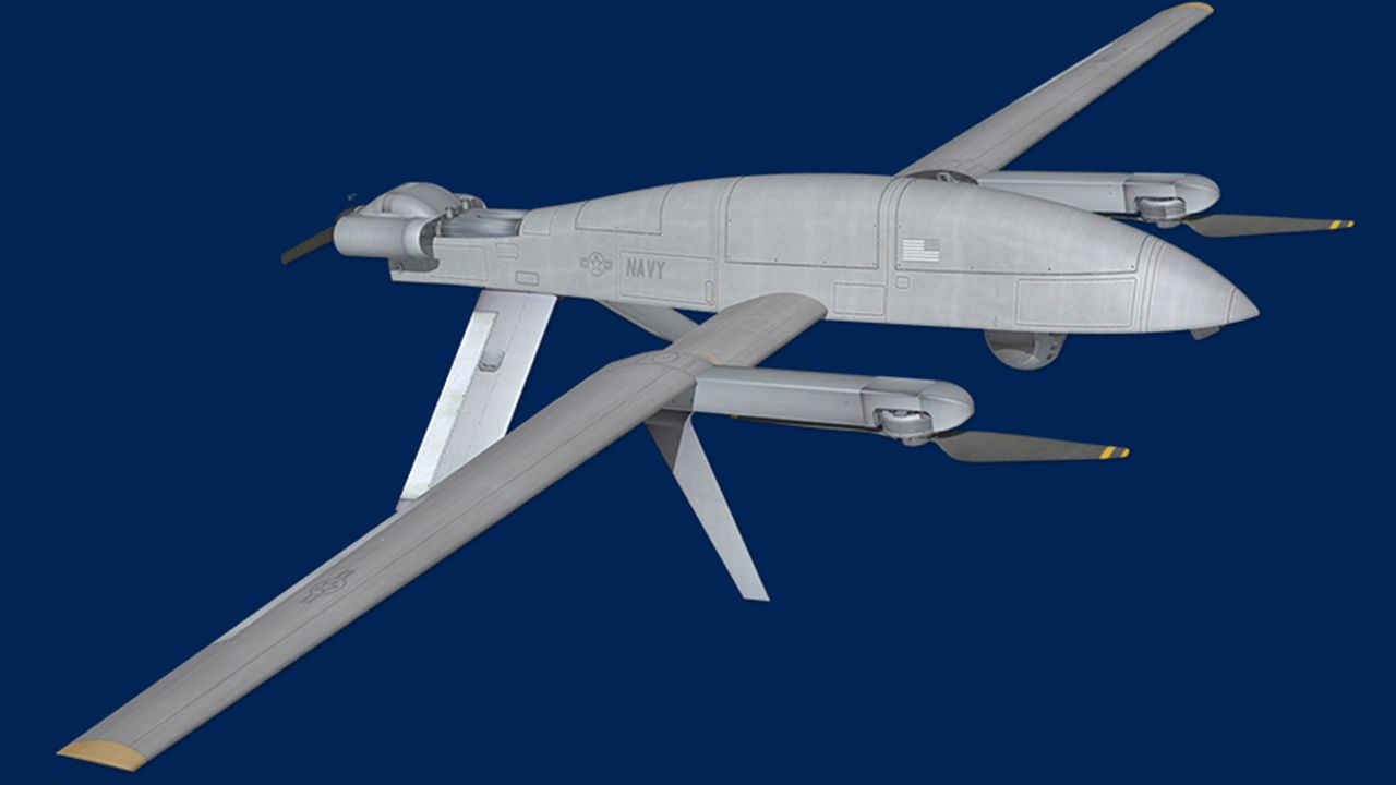 Digital illustration of unmanned military aircraft.