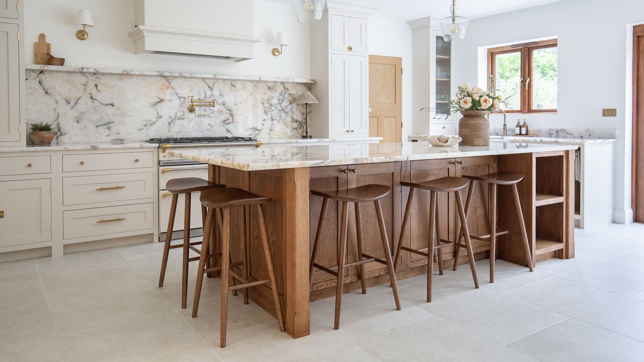 Quorn stone kitchen with wooden island