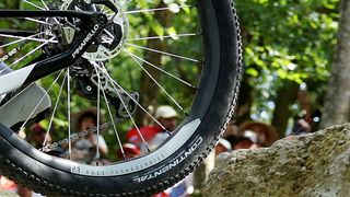 Close up of Tom Pidcocks Olympic wheel setup