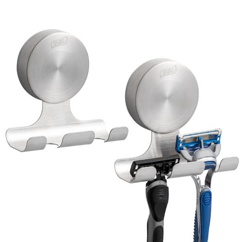 Taili Razor Holder for Shower With Suction Cup Metal Vacuum Shower Hooks Reusable Bathroom Suction Hooks Razor Holder for Shaver Towels Robes Multipurpose Hanging 2 Packs, Round, Silver