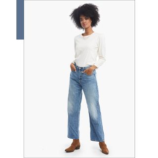 woman wearing Able Whitney Boyfriend Jeans, one of the best sustainable jeans