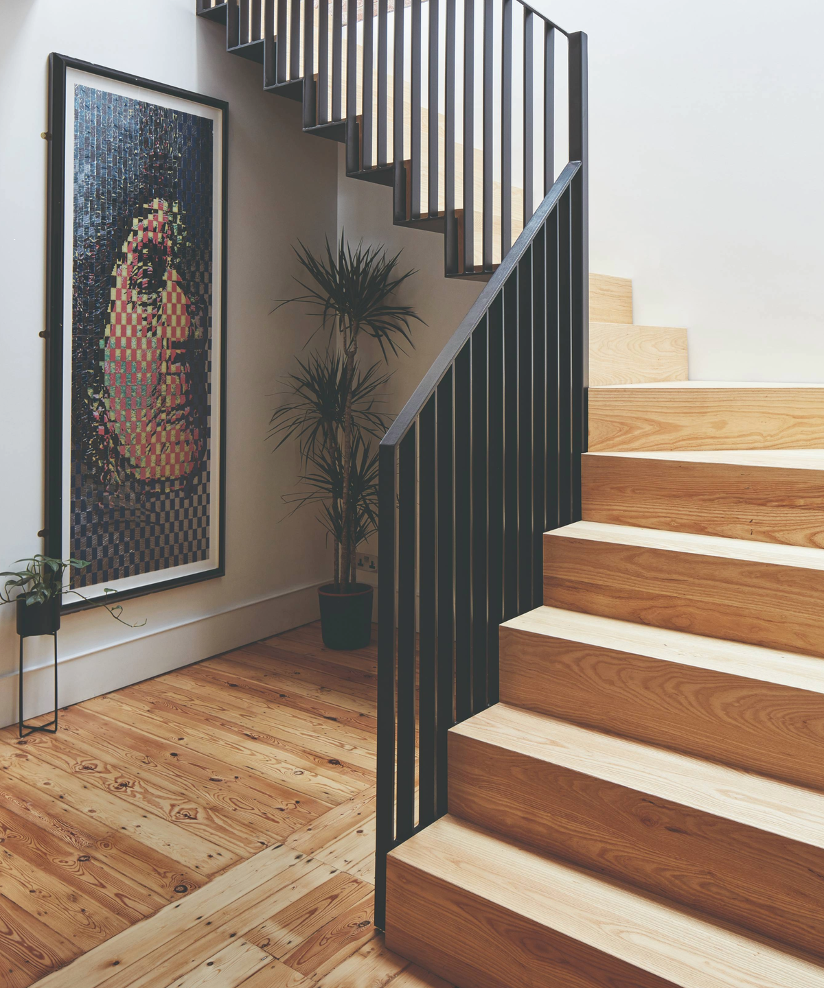 Winding wooden staircase